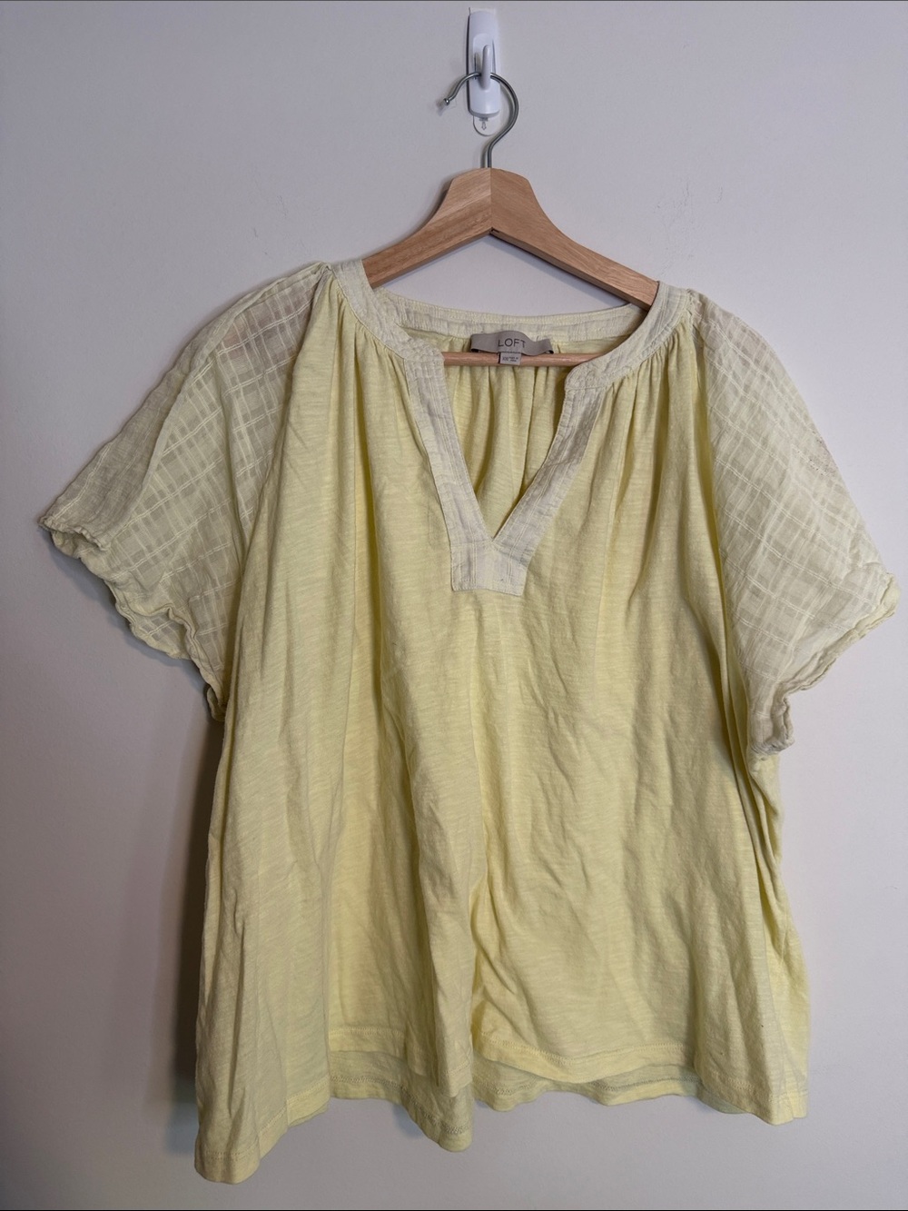 LOFT Pale Yellow Short-Sleeve Peasant Blouse